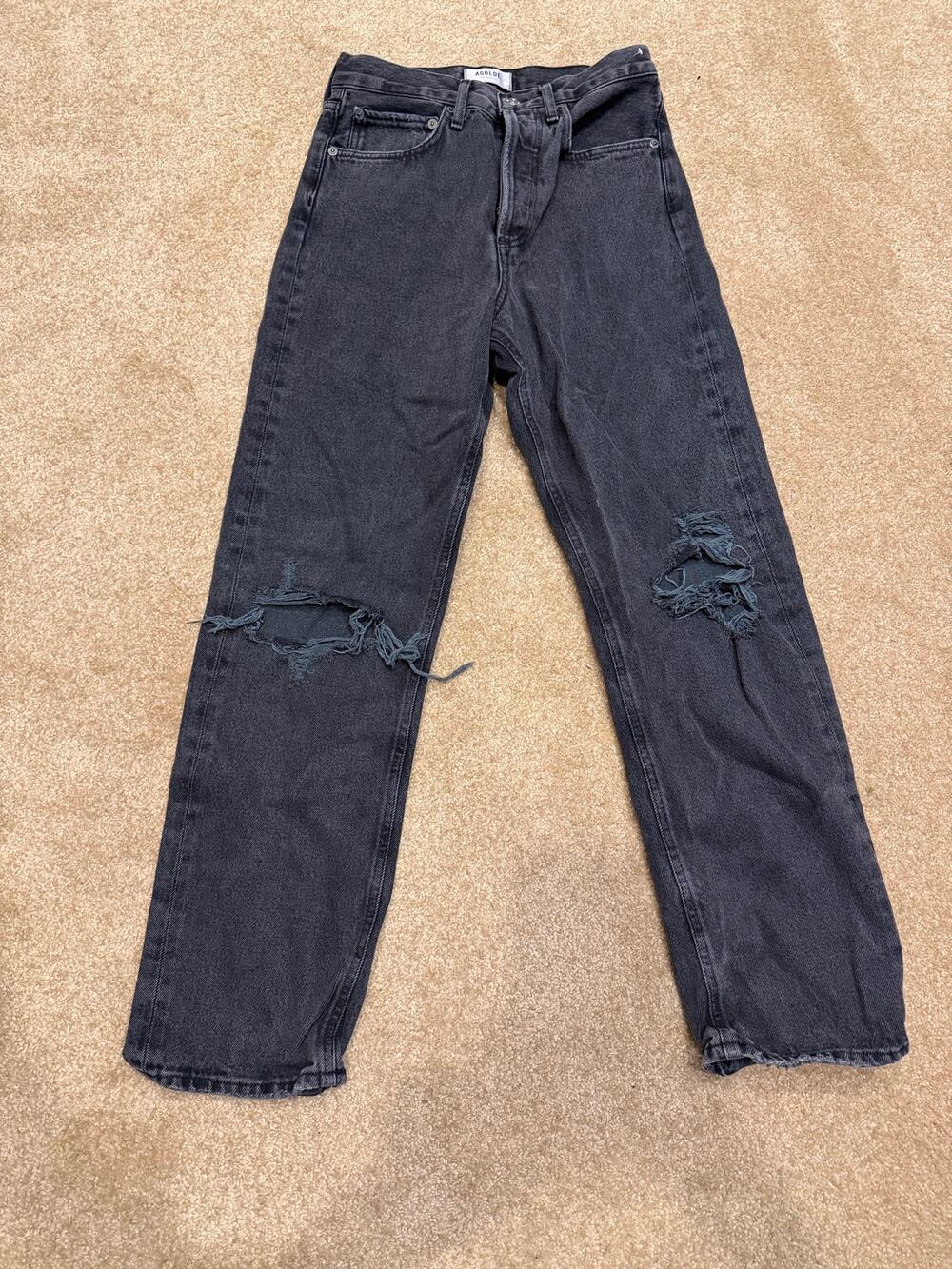 Women’s Agolde Black Distressed Straight Leg Jeans Size 24